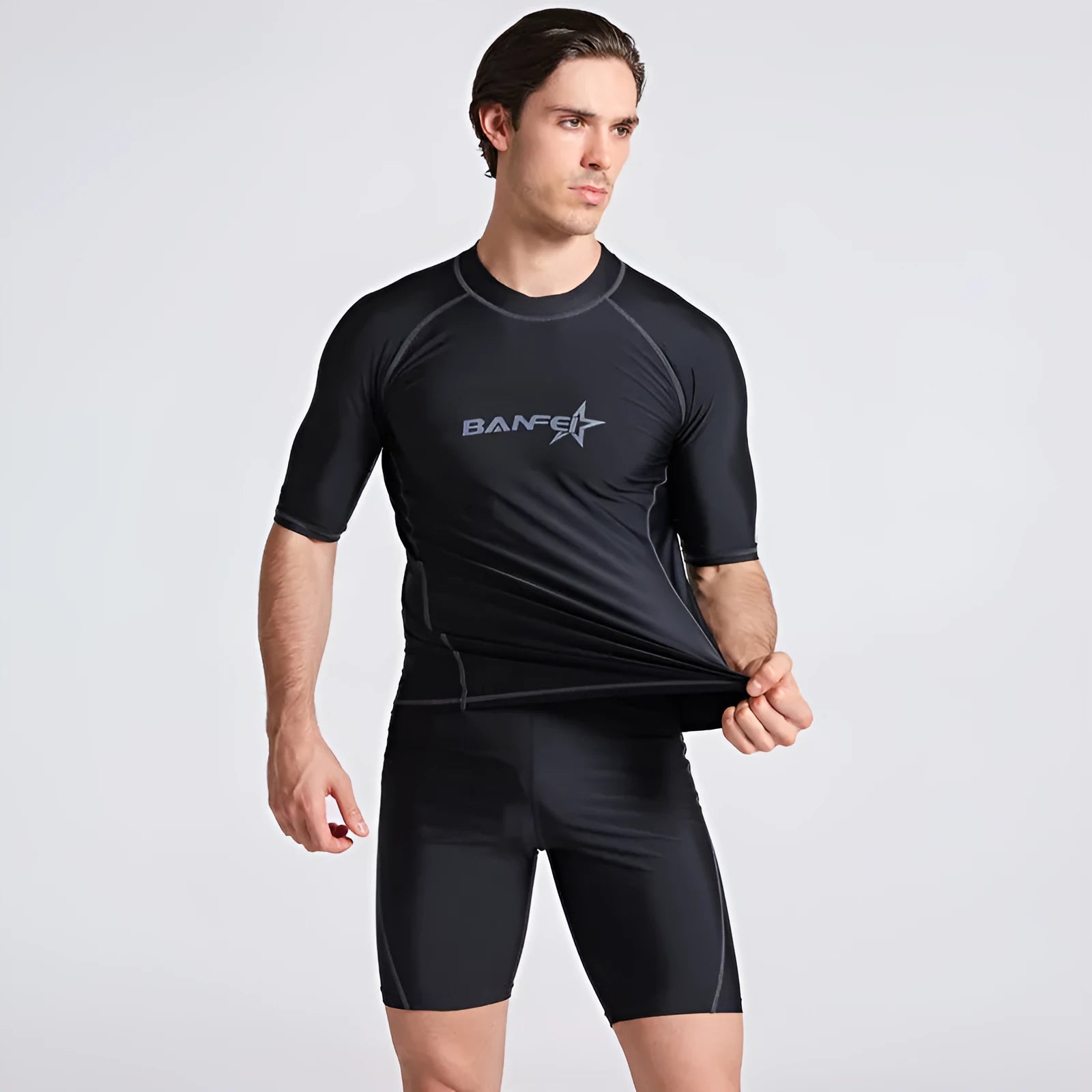Men's quick-drying half sleeve nylon wetsuit set for swimming and surfing in blue