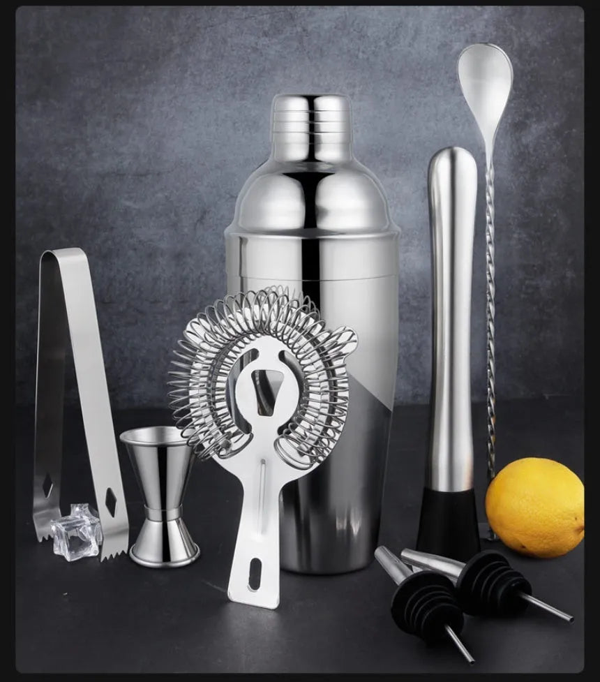 23-piece stainless steel and acrylic home cocktail set with shaker and bar tools