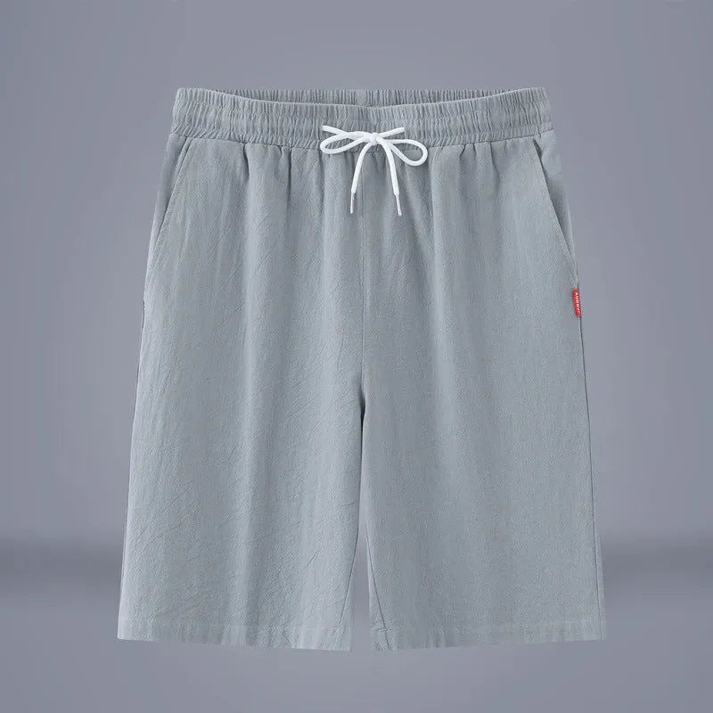 Cotton and linen Chinese style cropped trousers in solid colours with drawstring waist
