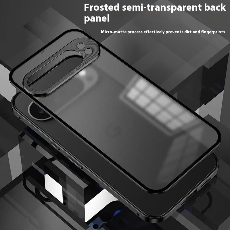 Metal frame frosted backdoor phone case for Google Pixel 9 series in black