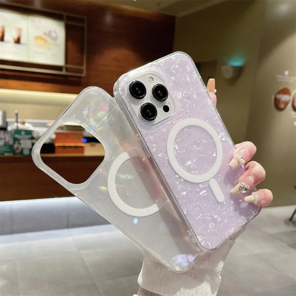 Transparent magnetic TPU phone case for iPhone 15 Pro with flash-colour shell