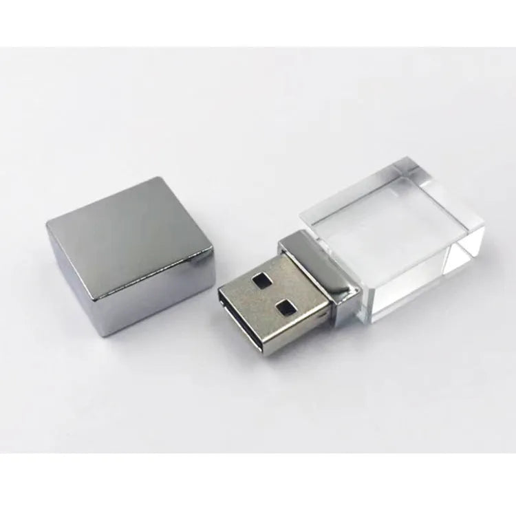 DIY luminous creative crystal USB 2.0 flash drive in mini car shape with transparent shell on a dark surface