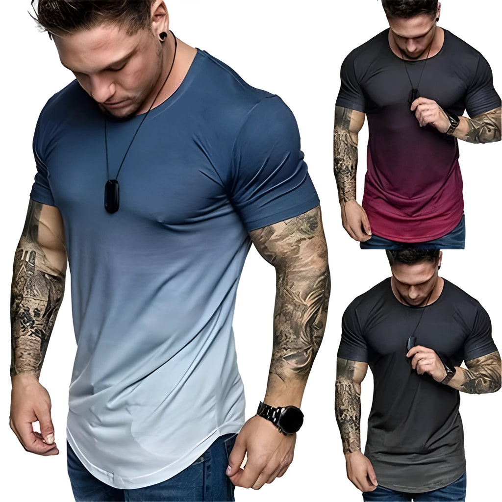 Men's gradient T-shirt with round neck and short sleeves in black, red, and white colour options