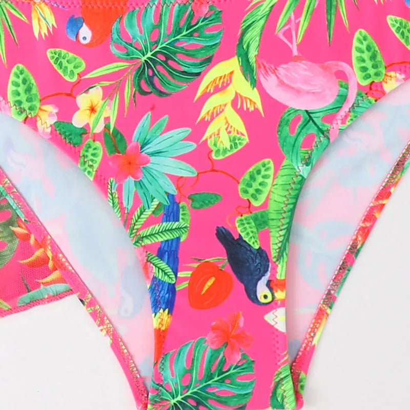 Girls' floral split overclothes bikini swimsuit set in polyester fabric