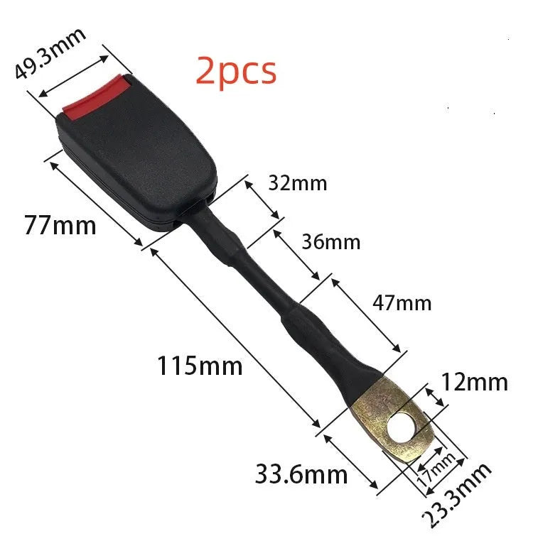 Car seat belt buckle with 20cm steel wire base for 21cm wide vehicle sockets.