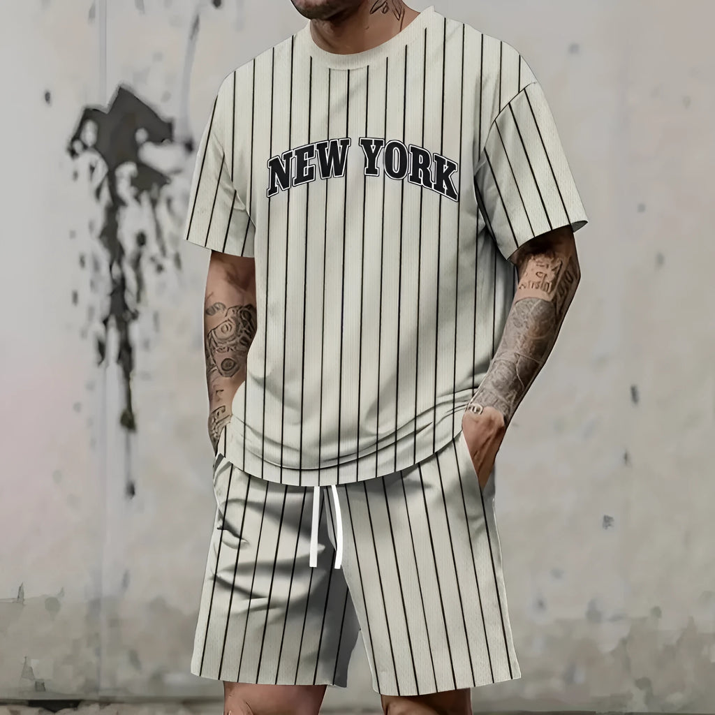 Men's grey 3D printed letter short sleeve top and matching shorts casual sportswear set
