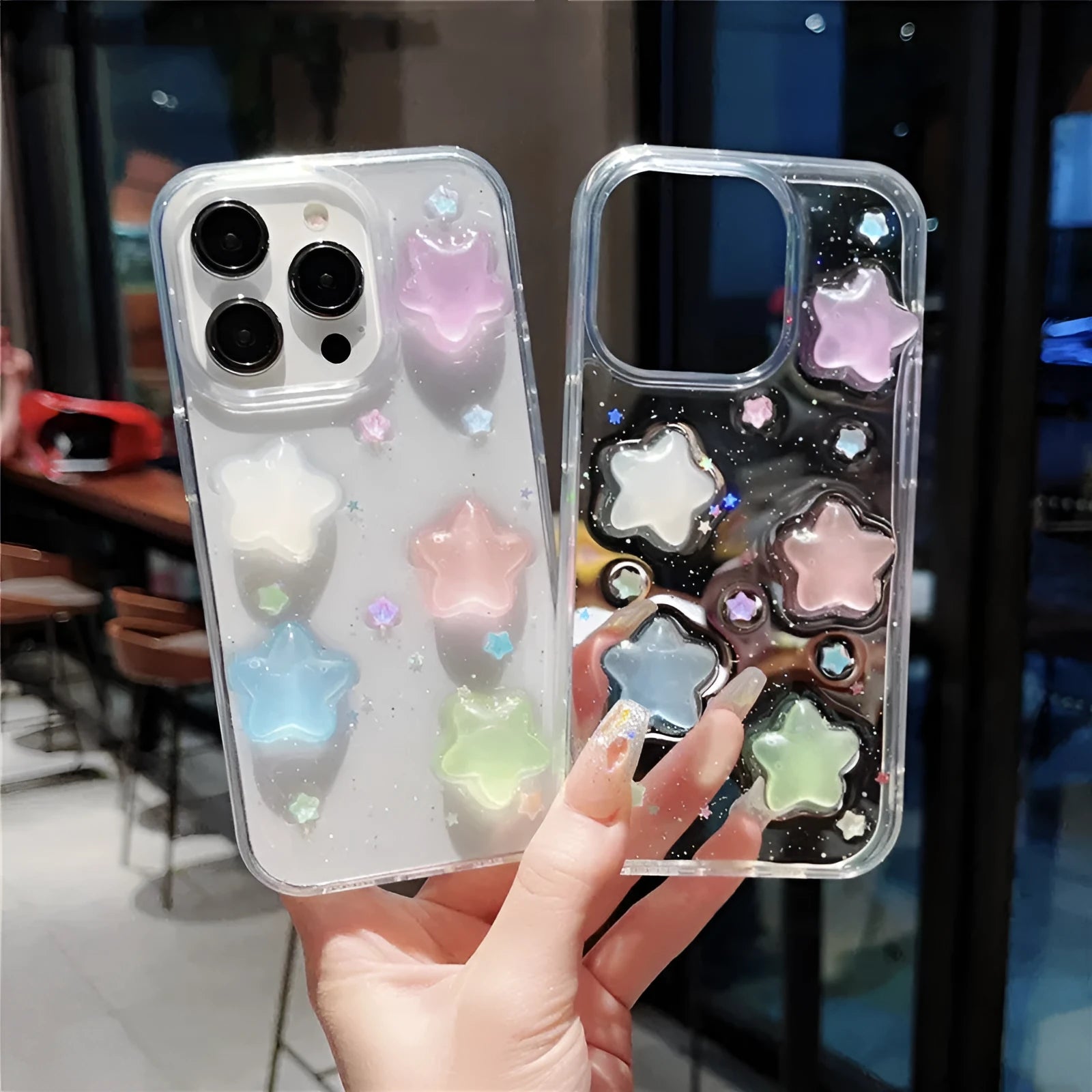 Three-dimensional star luminous silicone phone case with epoxy resin in XINGX colour for iPhone