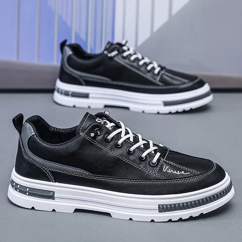 Men's white low-top platform sneakers with elastic band and round toe.