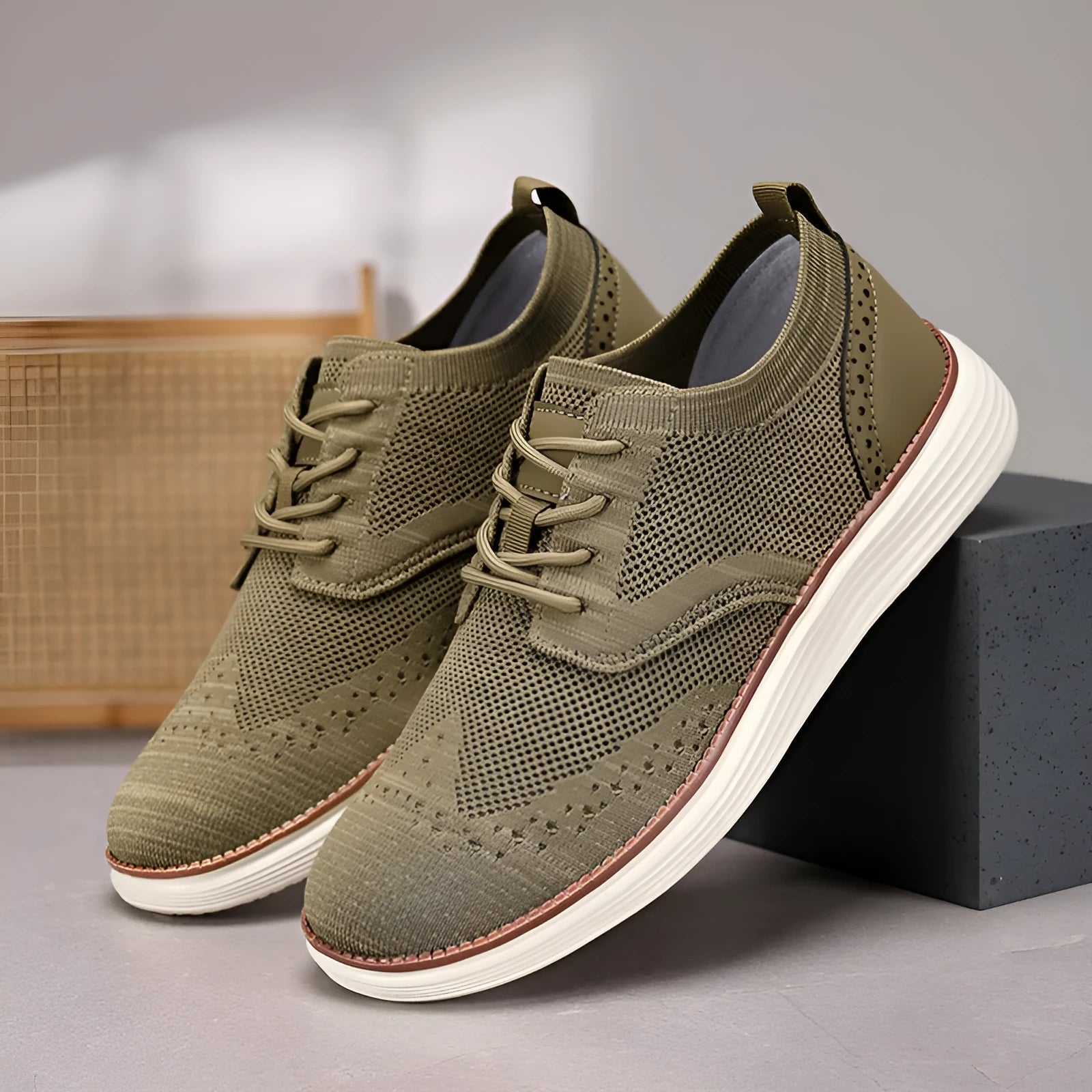 Men's outdoor casual hiking shoe in woven mesh with rubber sole, shown in one of six available colours.