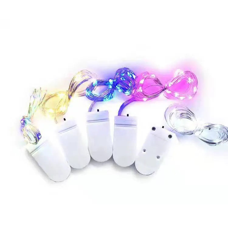 2 metre LED copper wire light string with battery box showing warm white and white light options