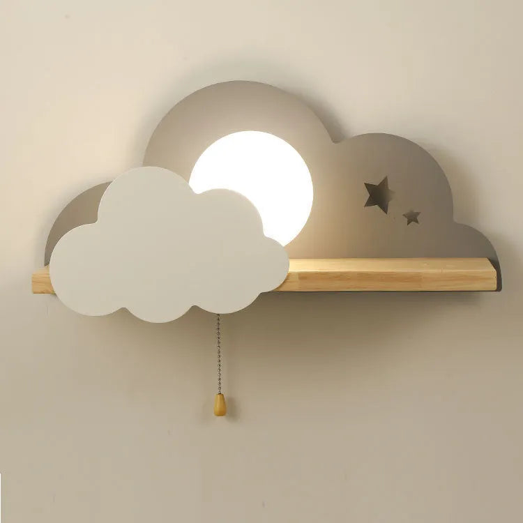 Cloud-shaped decorative wall lamp with glass lampshade in white, grey, or pink finish