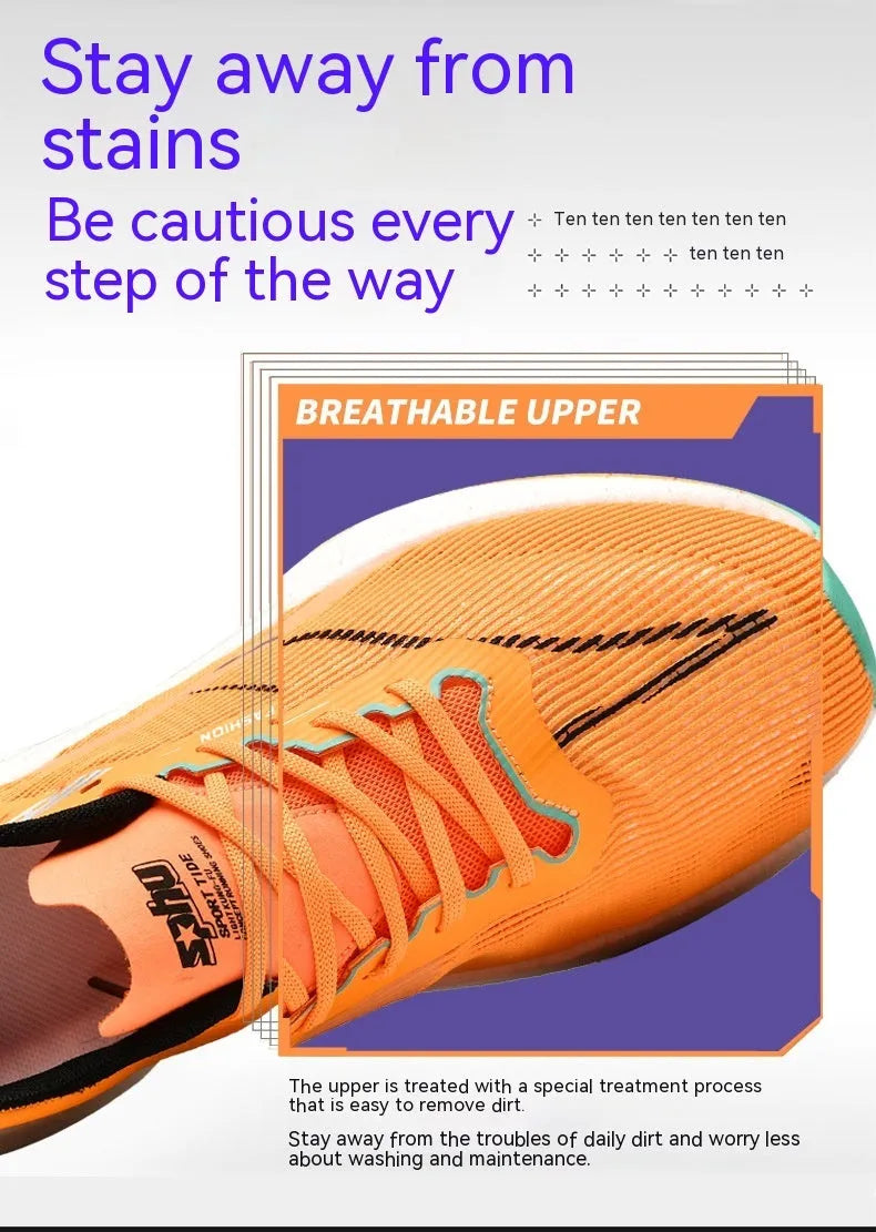 Pair of unisex shockproof breathable running shoes with rubber sole and striped pattern