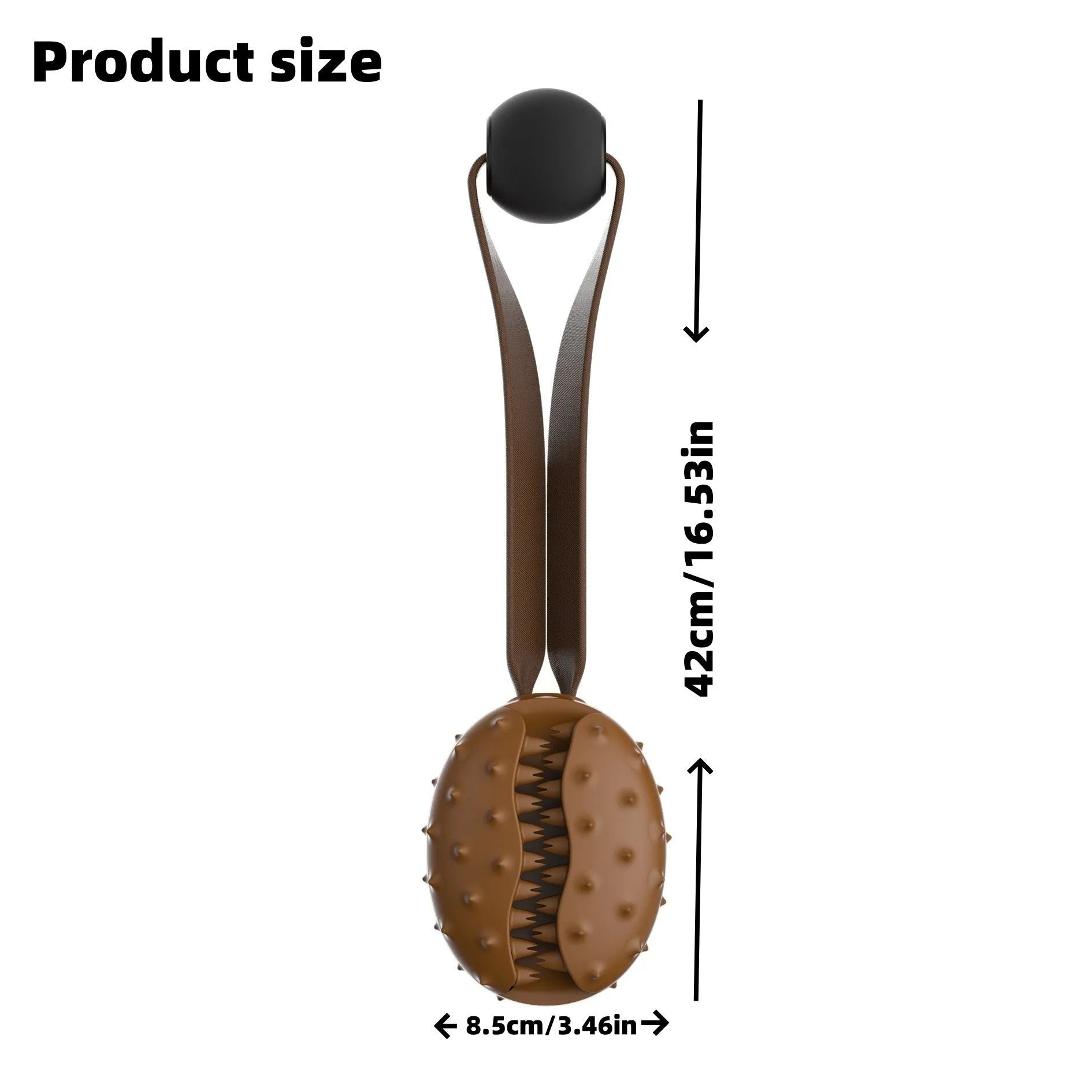 Coffee-brown TPR dog toy shaped like a bean with attached rope knot for dental cleaning and slow feeding.