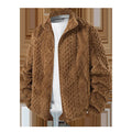 Fleece padded men's warm jacket in khaki with topstitching slit pocket, solid colour casual style