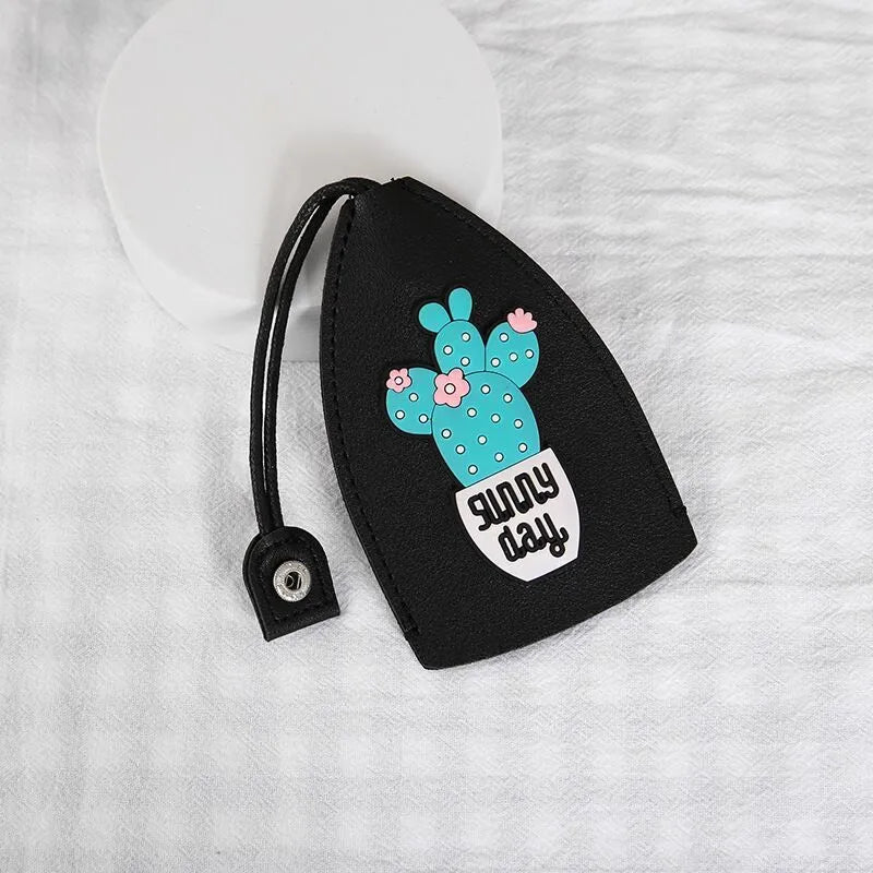 Colourful cartoon PU leather pull-out key case for car keys, shown open and closed