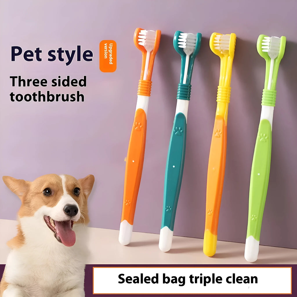 A pet toothbrush with a plastic nylon head and handle, shown in one of its available colours.