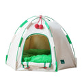 Dome-shaped cloth cat tent with optional thick pad, suitable as indoor pet bed or cage alternative
