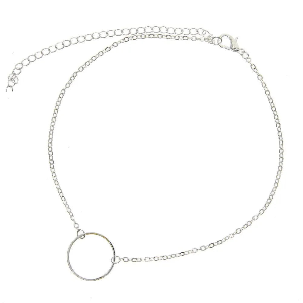 Alloy ring necklace with gold electroplated finish on single-layer chain, individually packed