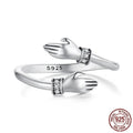 Silver simple hug ring with free size design and old processing finish on women's finger