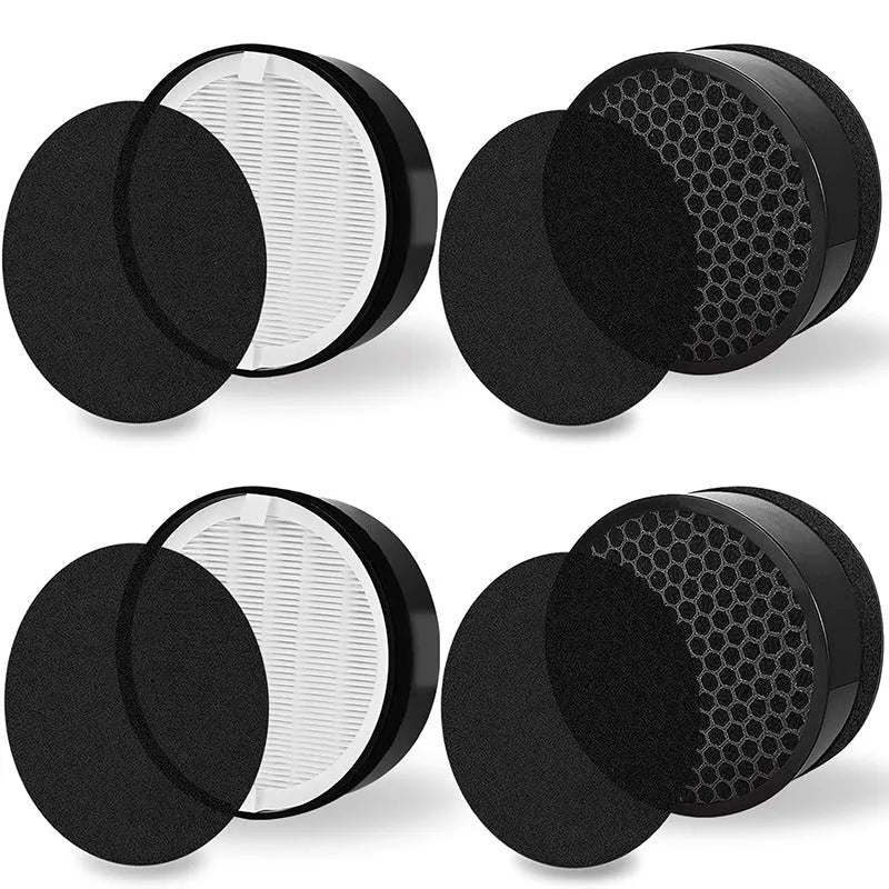 Levoit LV-H132 air purifier replacement filter set with white HEPA screen and grey activated carbon layer.