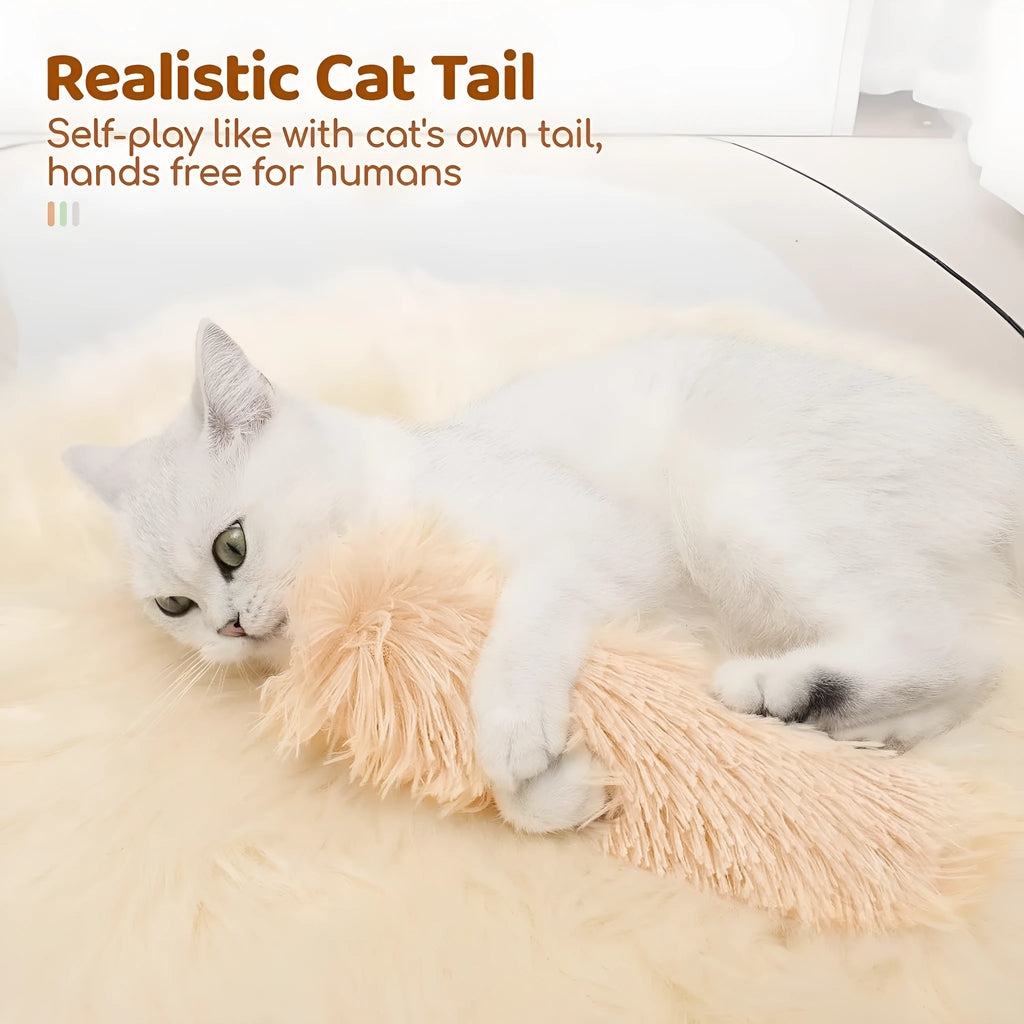 Plush cat toy pillow in green, white, blue, and pink colours measuring 27 by 10 centimetres
