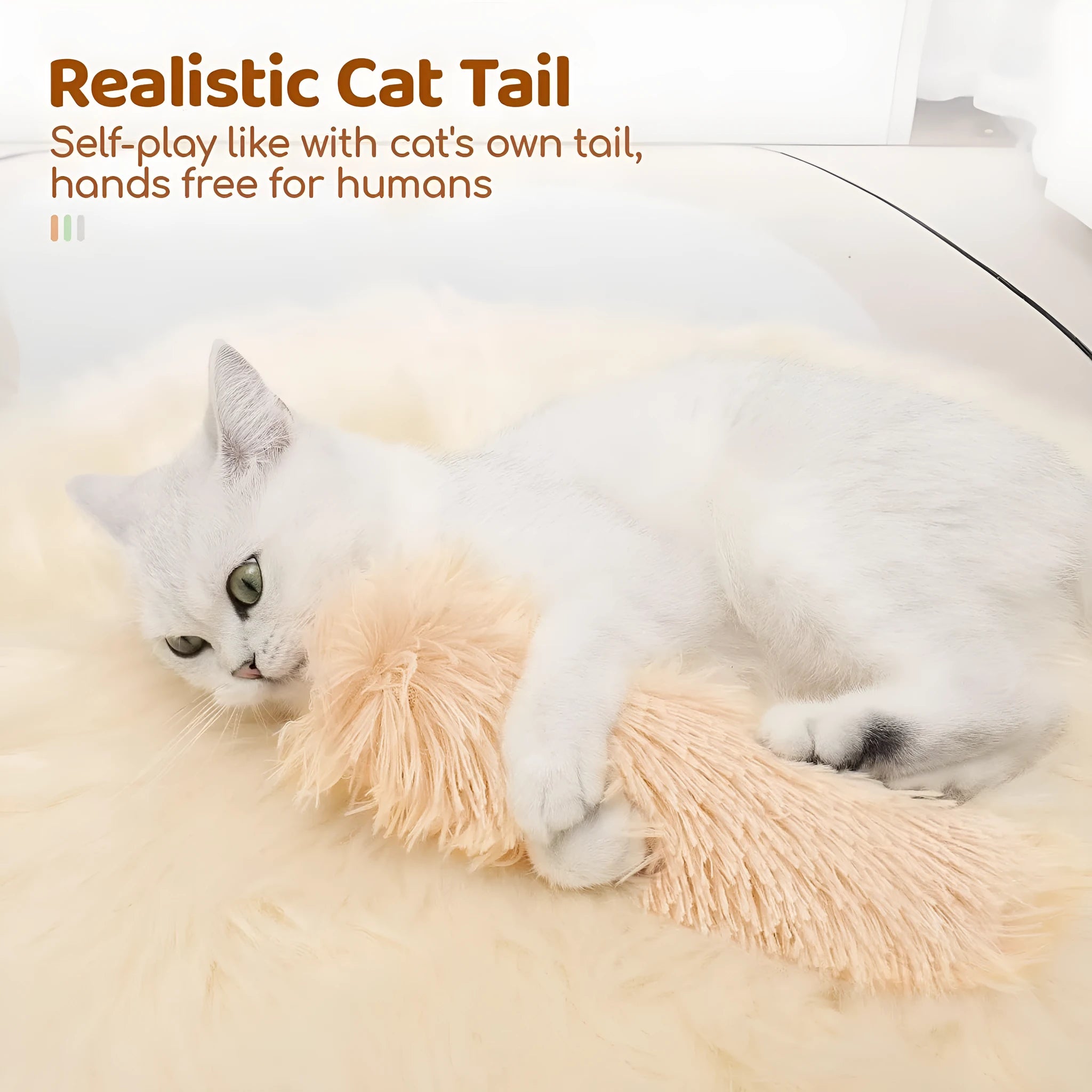 Plush cat toy pillow in green, white, blue, and pink colours measuring 27 by 10 centimetres