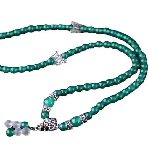 Handmade green agate multi-layer bracelet with three circles of 6mm beads for women.