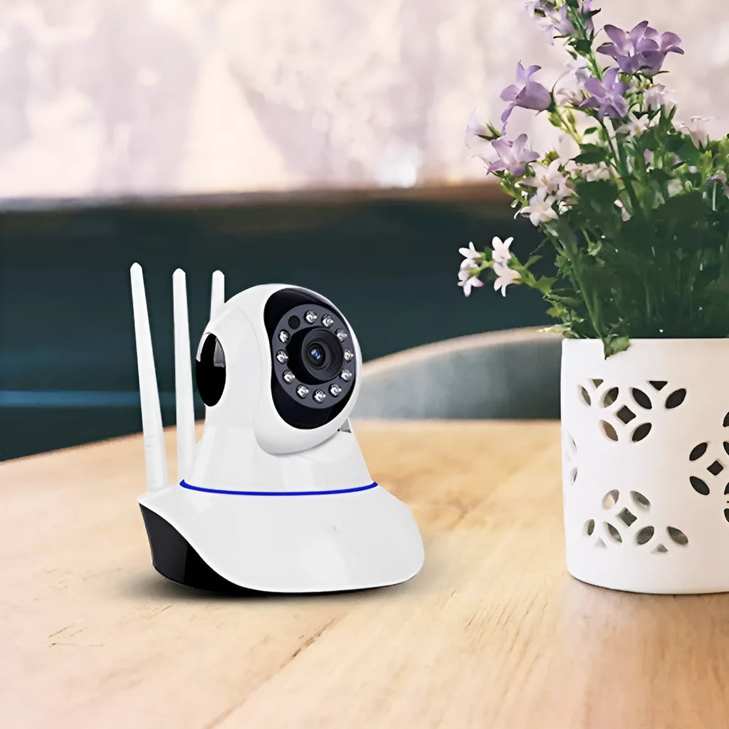 White wireless dome security camera with a 3.6mm lens for HD indoor and outdoor surveillance.