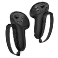 Black and Sapphire Blue silicone protective sleeves on Meta Quest 3 VR controllers.