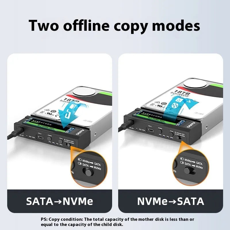 External hard drive enclosure for 2.5-inch SATA SSDs and HDDs with tool-free design.