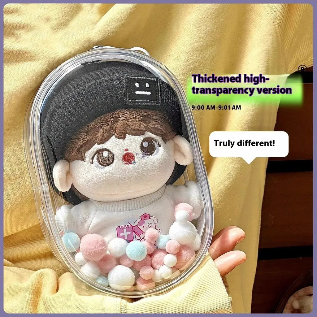 A 17cm clear PVC cube-shaped storage bag with a cartoon design, shown in avocado green.