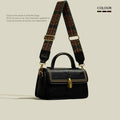 Retro messenger bag in square vertical shape with sandwich pockets and decorative stitching