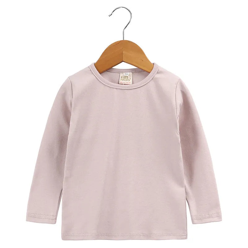 Children's cotton long sleeve bottoming shirt round neck solid colour neutral for spring autumn