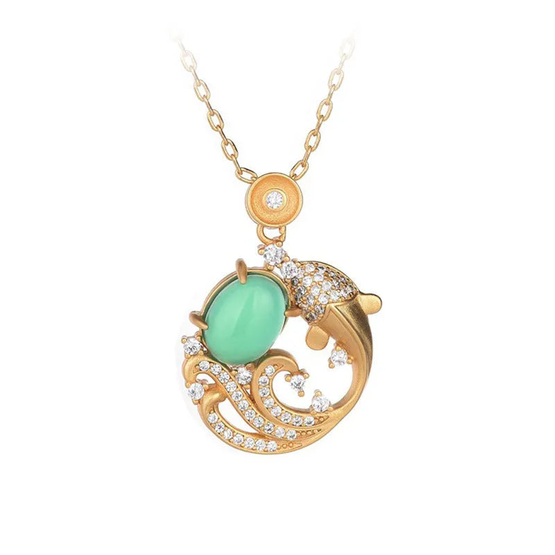 Gold-plated retro koi fish necklace with mixed gem inlay on adjustable 41cm-50cm chain