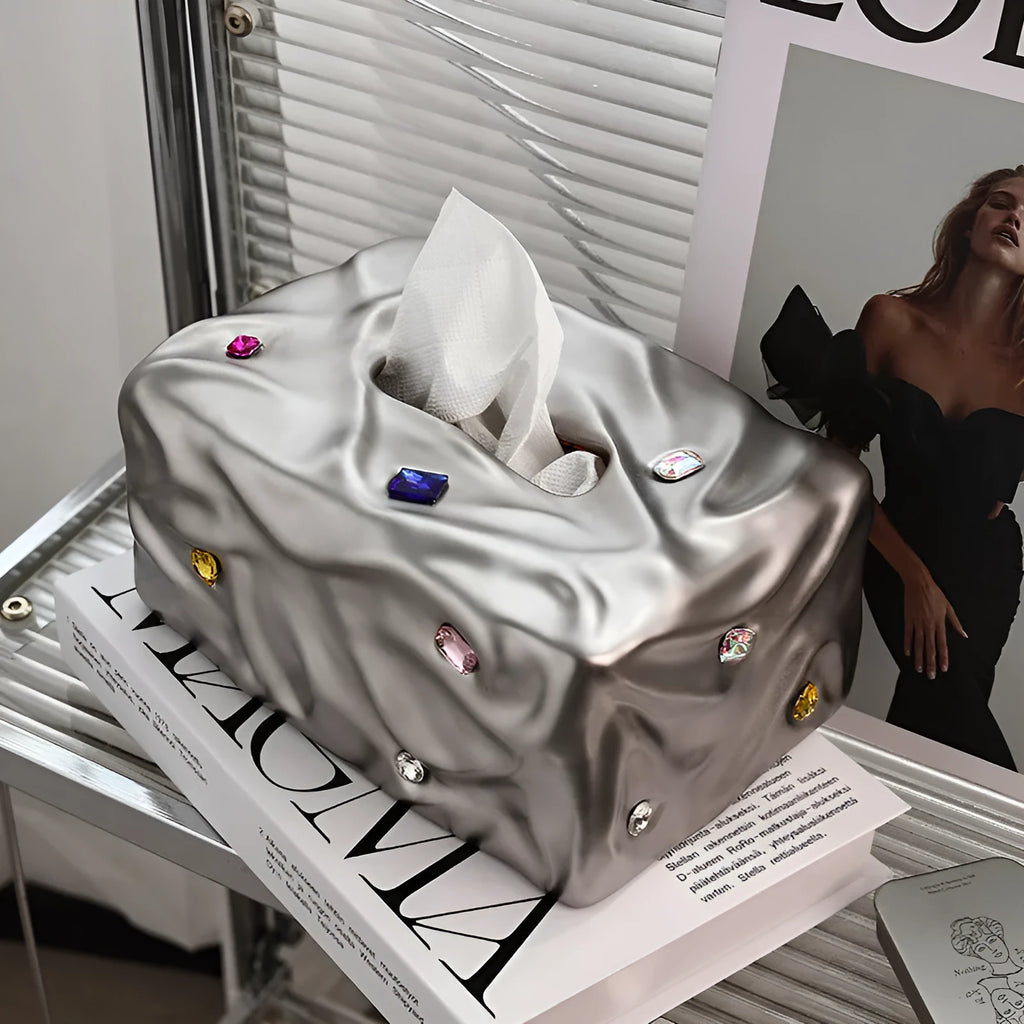 Ceramic tissue box in light luxury style with matte coconut milk white or silver electroplated finish