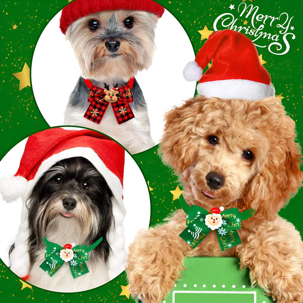 Red and green Christmas pet bow tie accessory for dogs cats and tree decoration