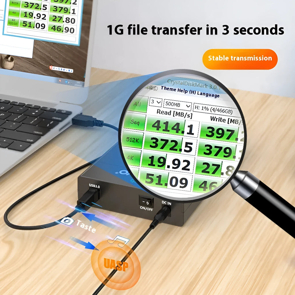 USB 3.0 to SATA hard drive enclosure for 3.5-inch drives with power supply and slide cover