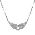925 sterling silver wings fashion necklace on display with electroplated finish in white or yellow gold tone