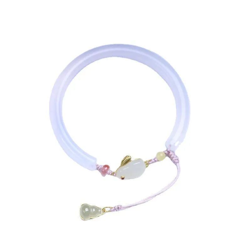 Handmade natural white agate beaded bracelet with S925 sterling silver fittings and a Ruyi charm.