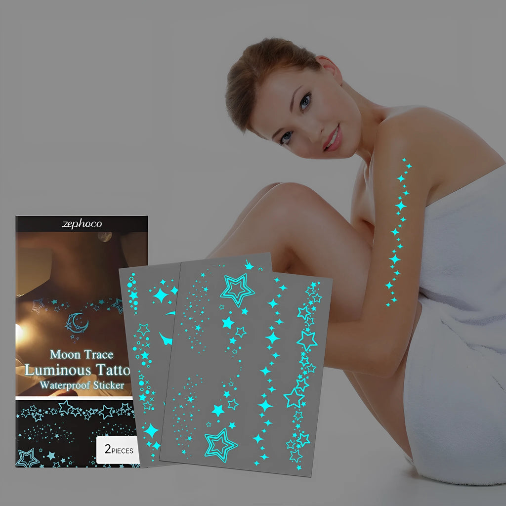 Luminous tattoo stickers for party balloons with glow-in-the-dark design and water-based tattoo paste tube