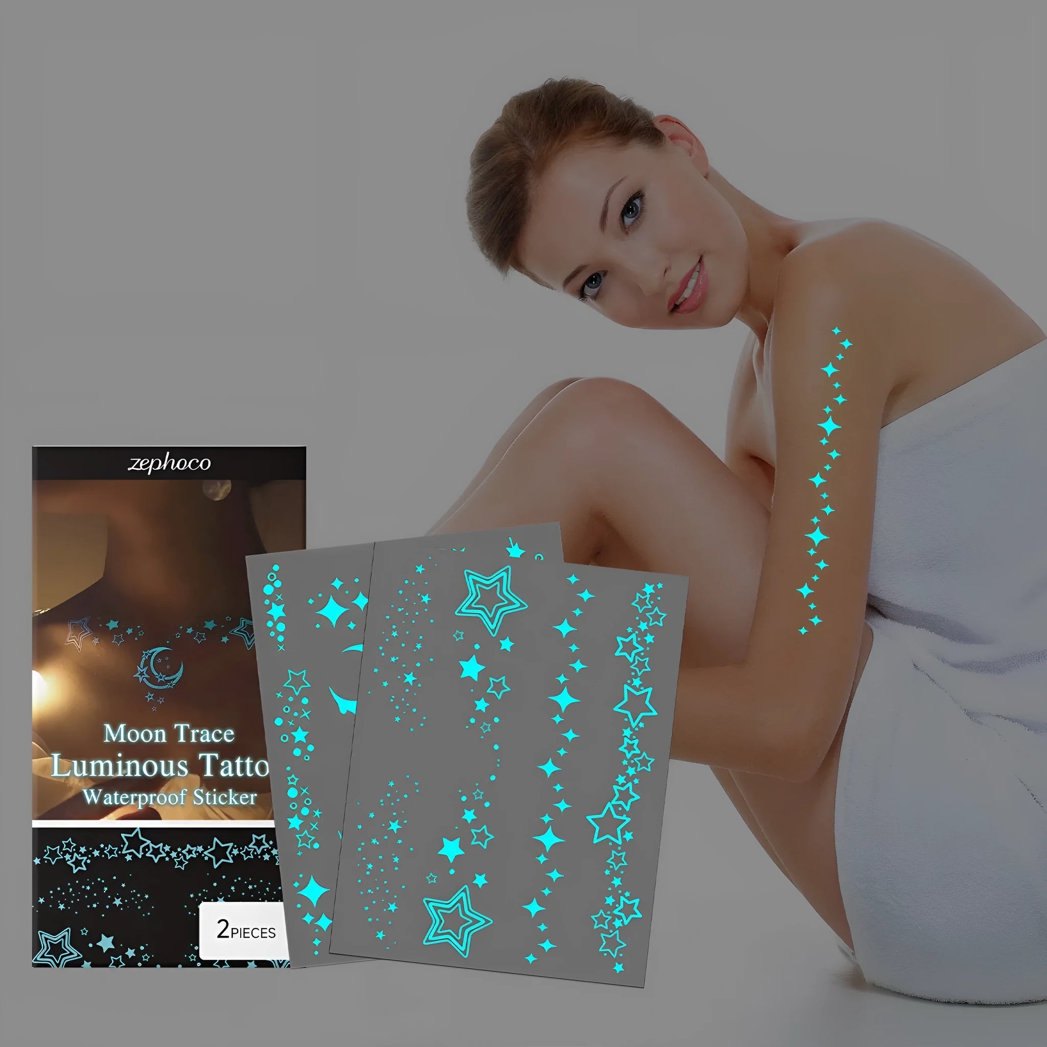 Luminous tattoo stickers for party balloons with glow-in-the-dark design and water-based tattoo paste tube