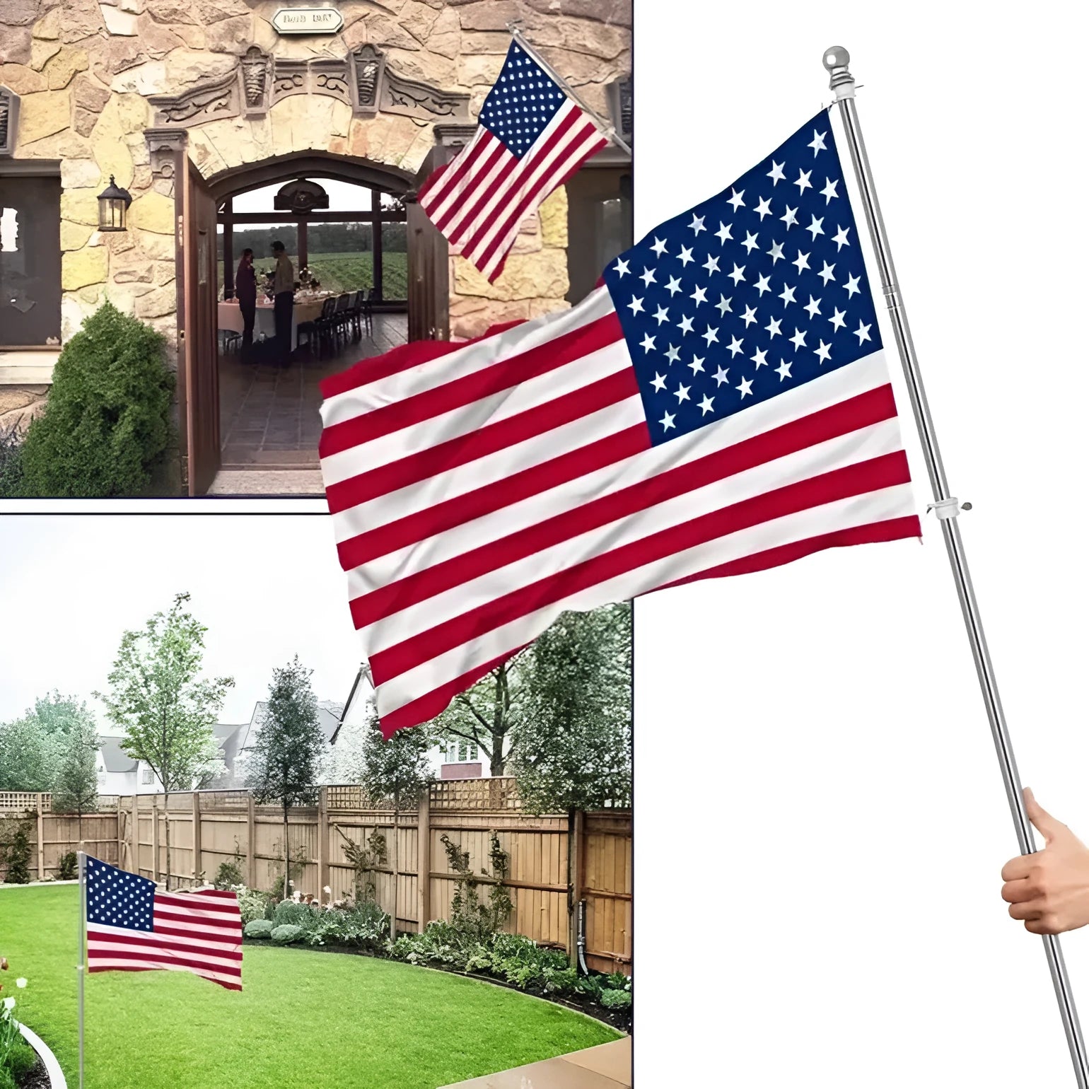 Wall-mounted outdoor 6ft five-section stainless steel flagpole in silver finish