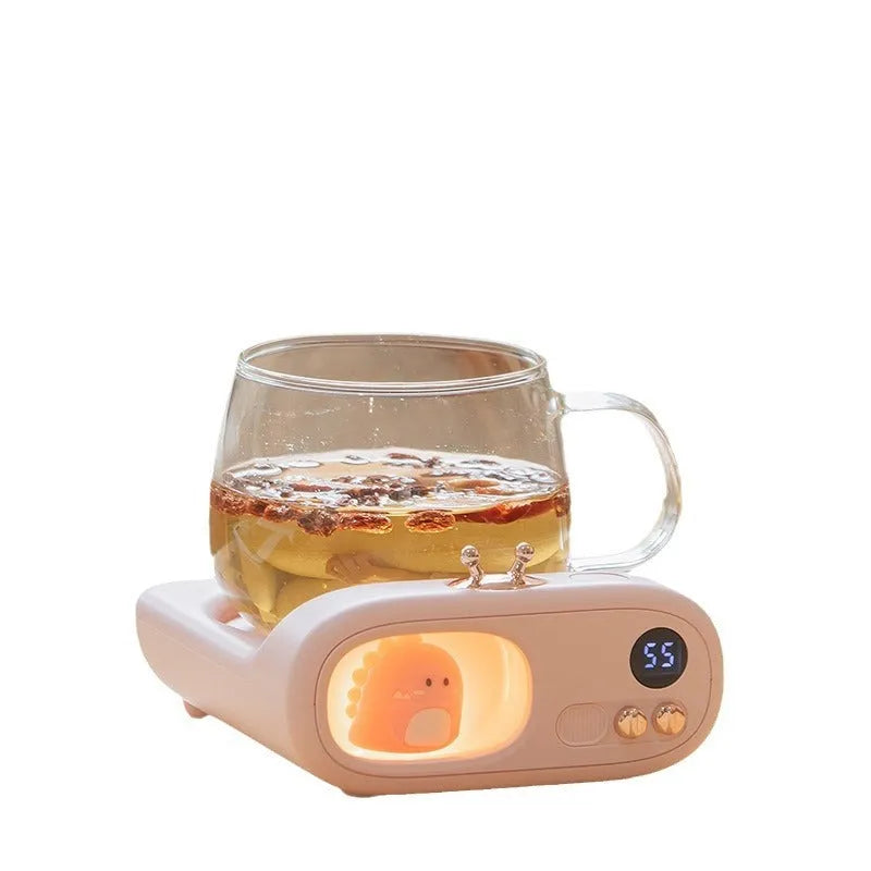 USB heating coaster with three temperature settings and automatic shutdown timer, compact 120x148x64 mm