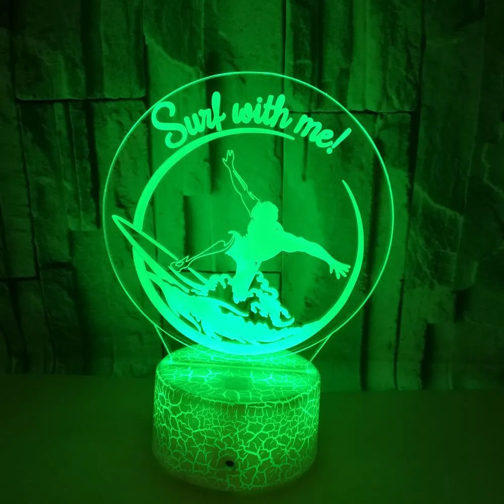 3D crack pattern LED night lamp with touch controls and remote on a black ABS base, displaying blue light.