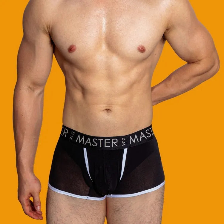 Men's solid colour ice silk shorts in a low waist style, shown in available colours.