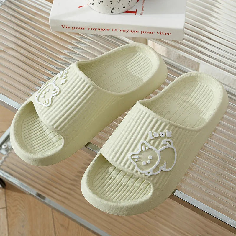 Cat-shaped thick platform EVA slippers in various colours on a non-slip sole