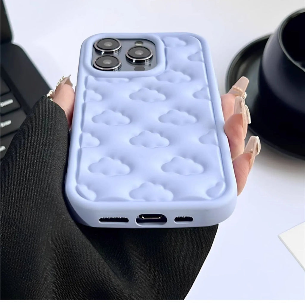 Hand oil three-dimensional embossed TPU phone case with cloud and flower design for iPhone 11 to 15 series