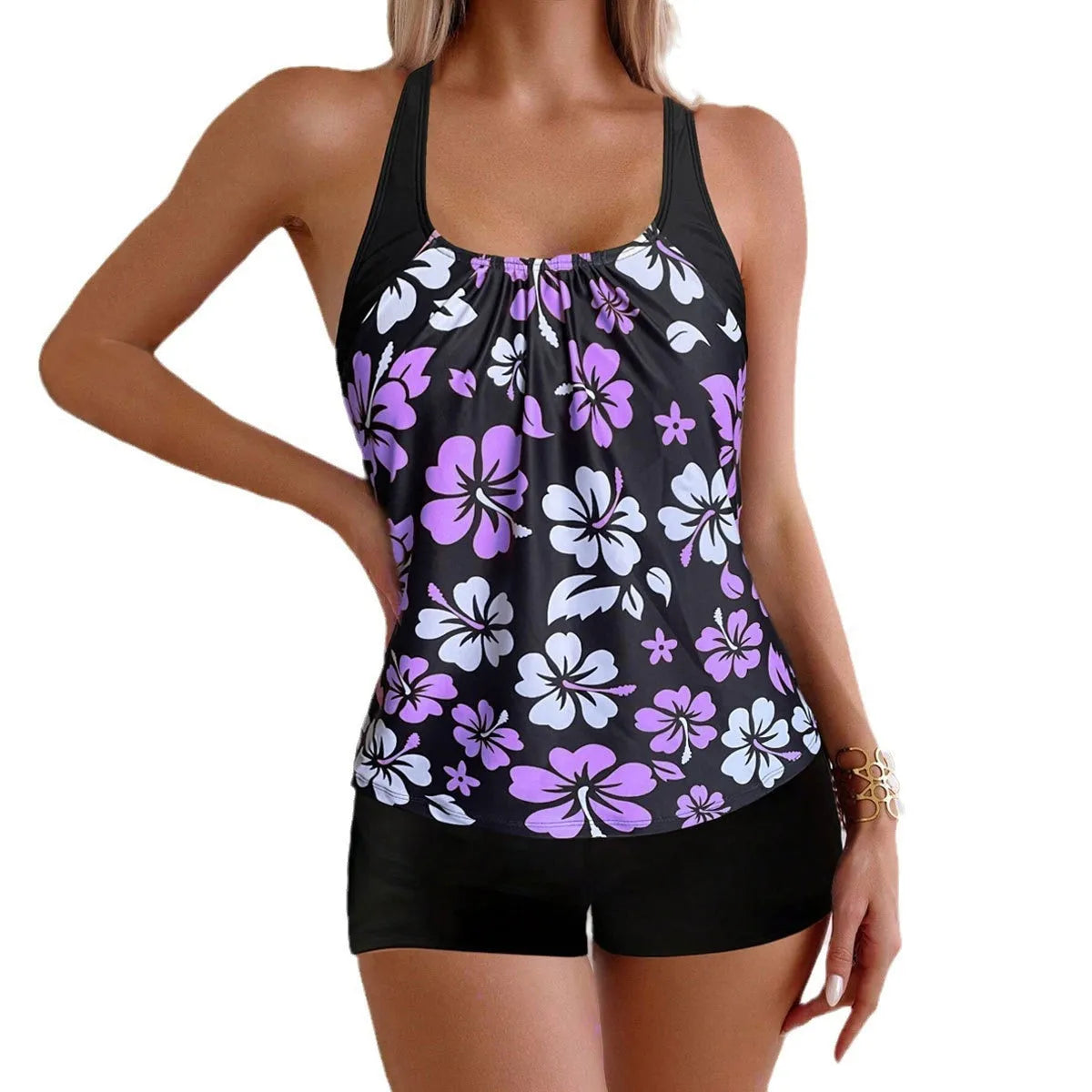 Women's slim-fit printed boxers suit bikini set in polyester fabric with multiple colour options