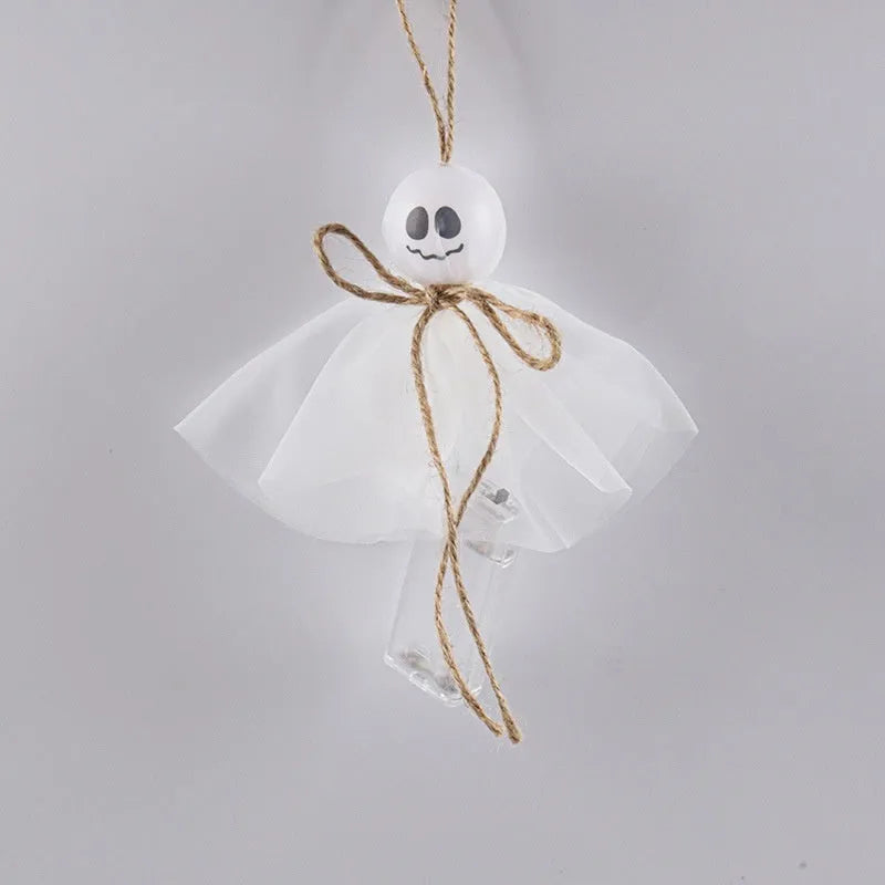 Halloween ghost LED lighting chain with PVC shell and battery box showing coloured ghost designs