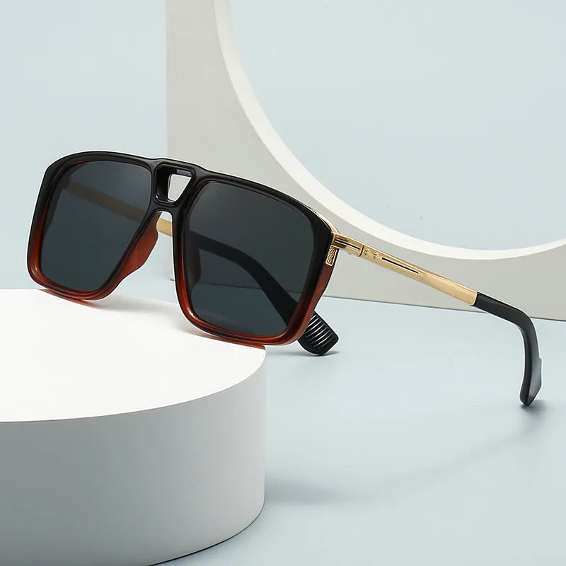 Men's retro double square sunglasses with plastic and metal frame in six colour options